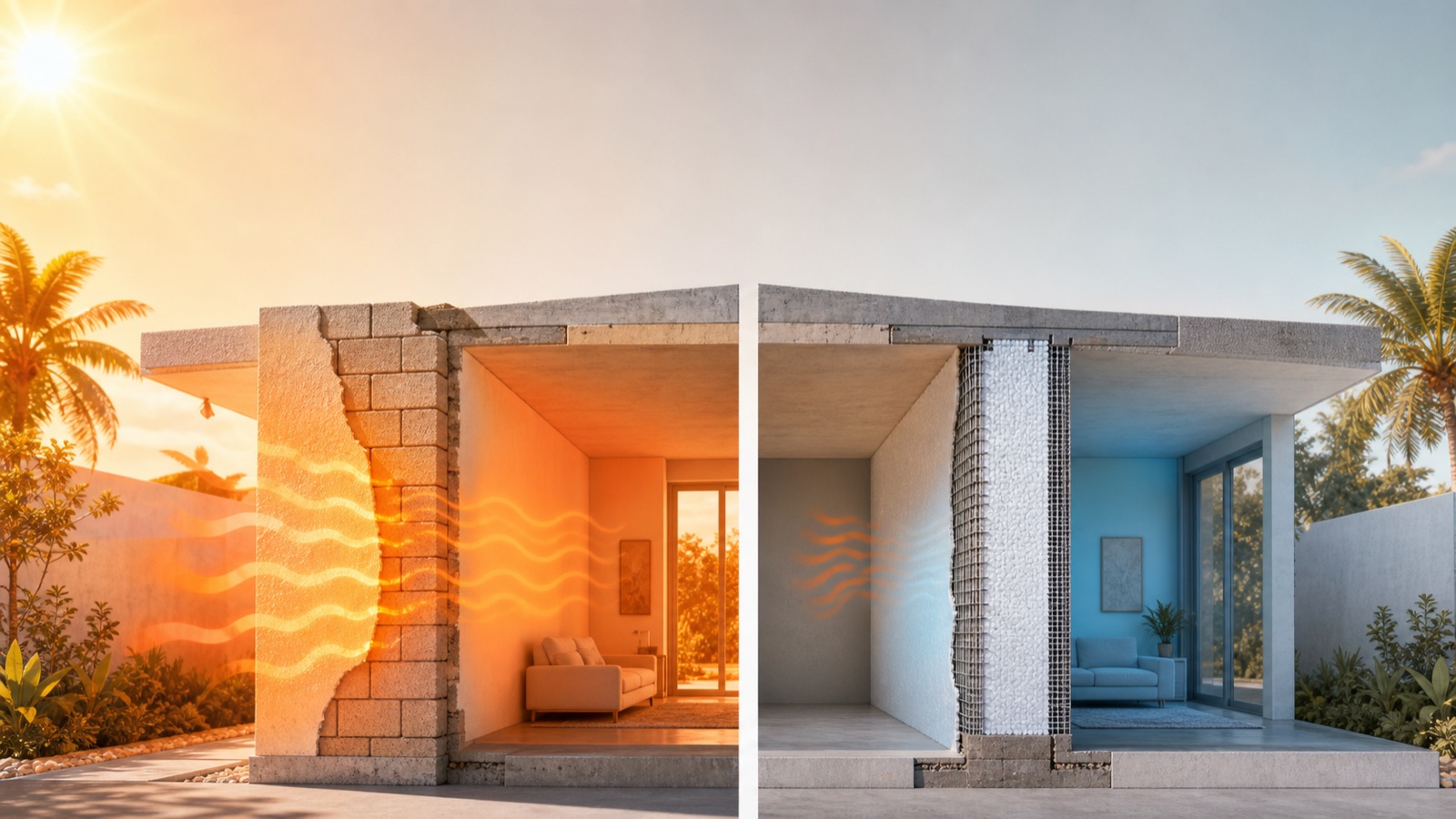 Comparação visual do desempenho térmico de paredes