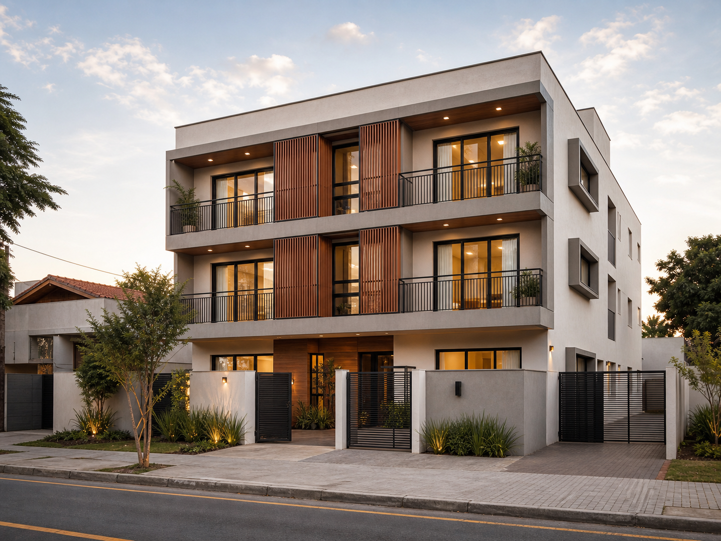 Prédio residencial contemporâneo de três andares
